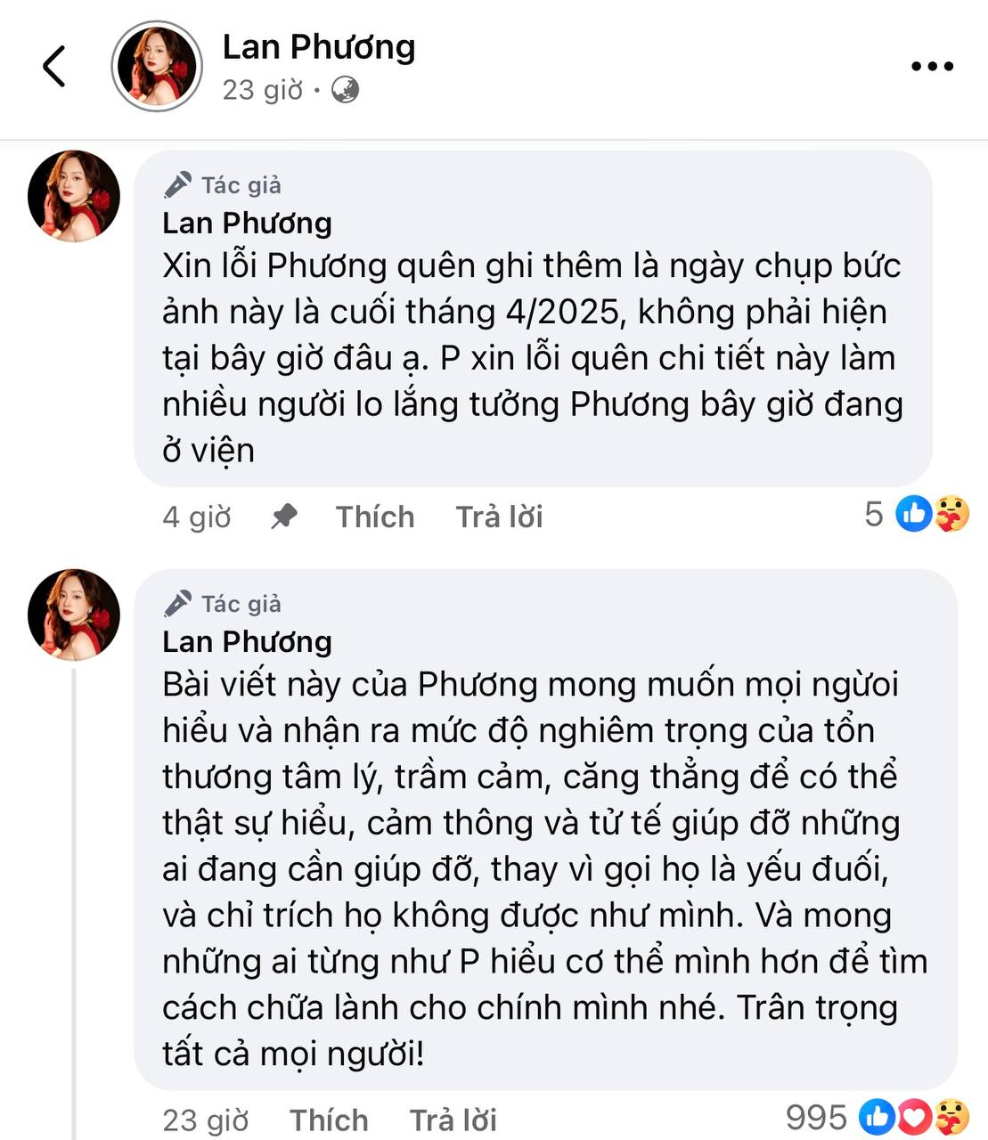 Lan Phương chia sẻ tình trạng sức khỏe