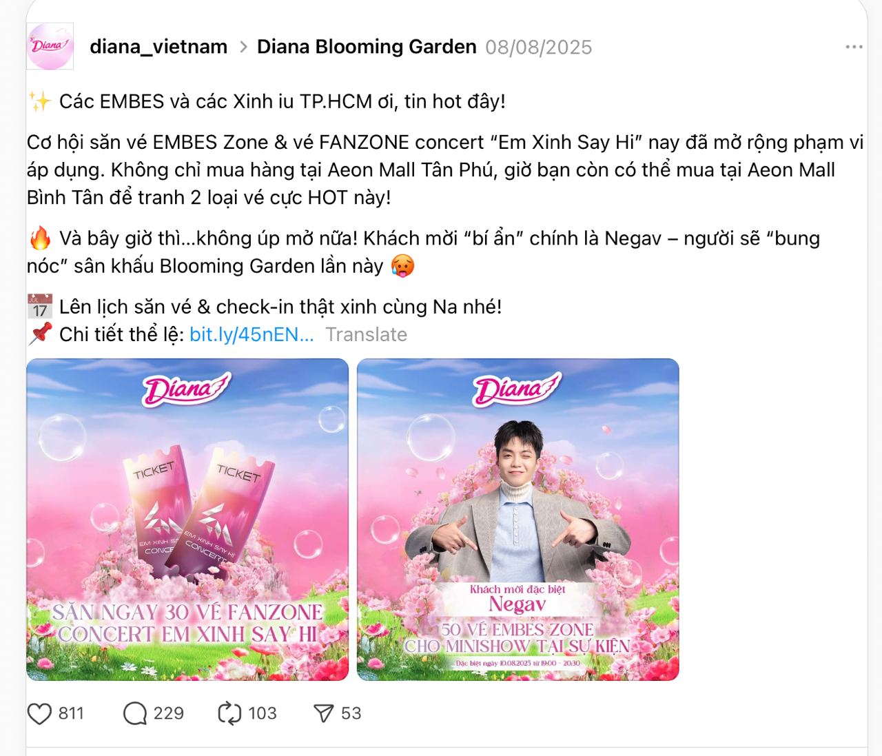 Nhãn hàng Diana công bố Negav là khách mời sự kiện