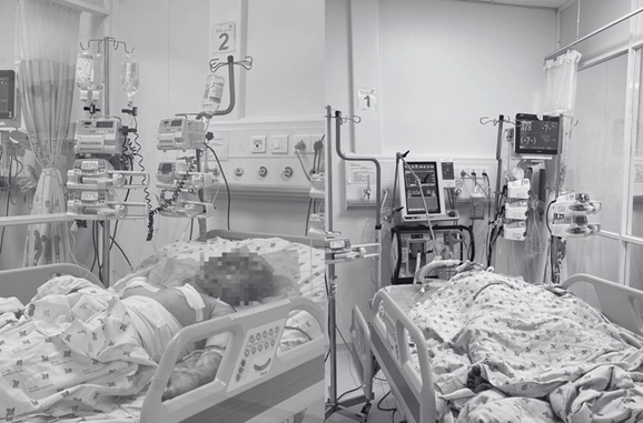 NSƯT Ngọc Huyền tại bệnh viện thăm hỏi các bé bị bỏng