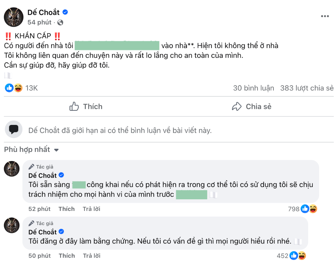 Dòng trạng thái đã xóa của Dế Choắt