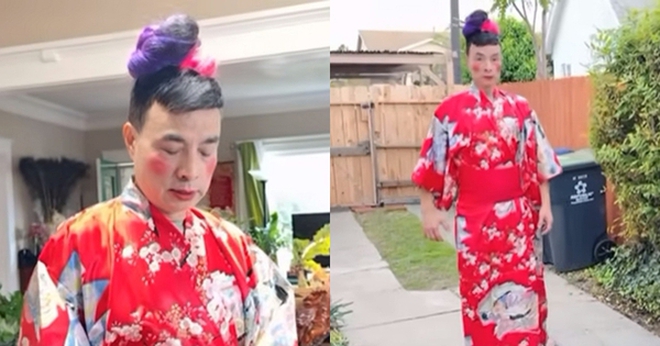 Tuấn Cảnh trang điểm và mặc kimono