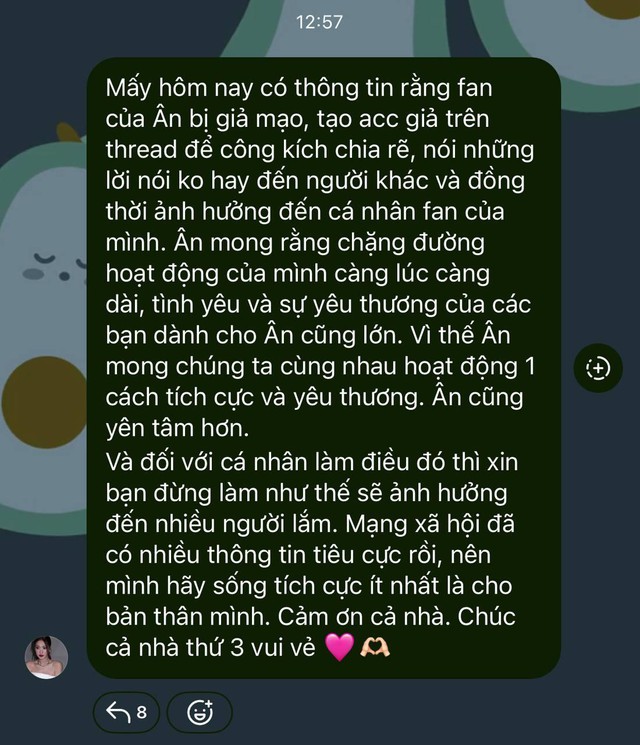 Thông báo quan trọng của Đoàn Thiên Ân- Ảnh 1. Hoa hậu Đoàn Thiên Ân cho biết thời gian qua nhiều tài khoản nhận là fan của cô để đi công kích chia rẽ trên mạng xã hội