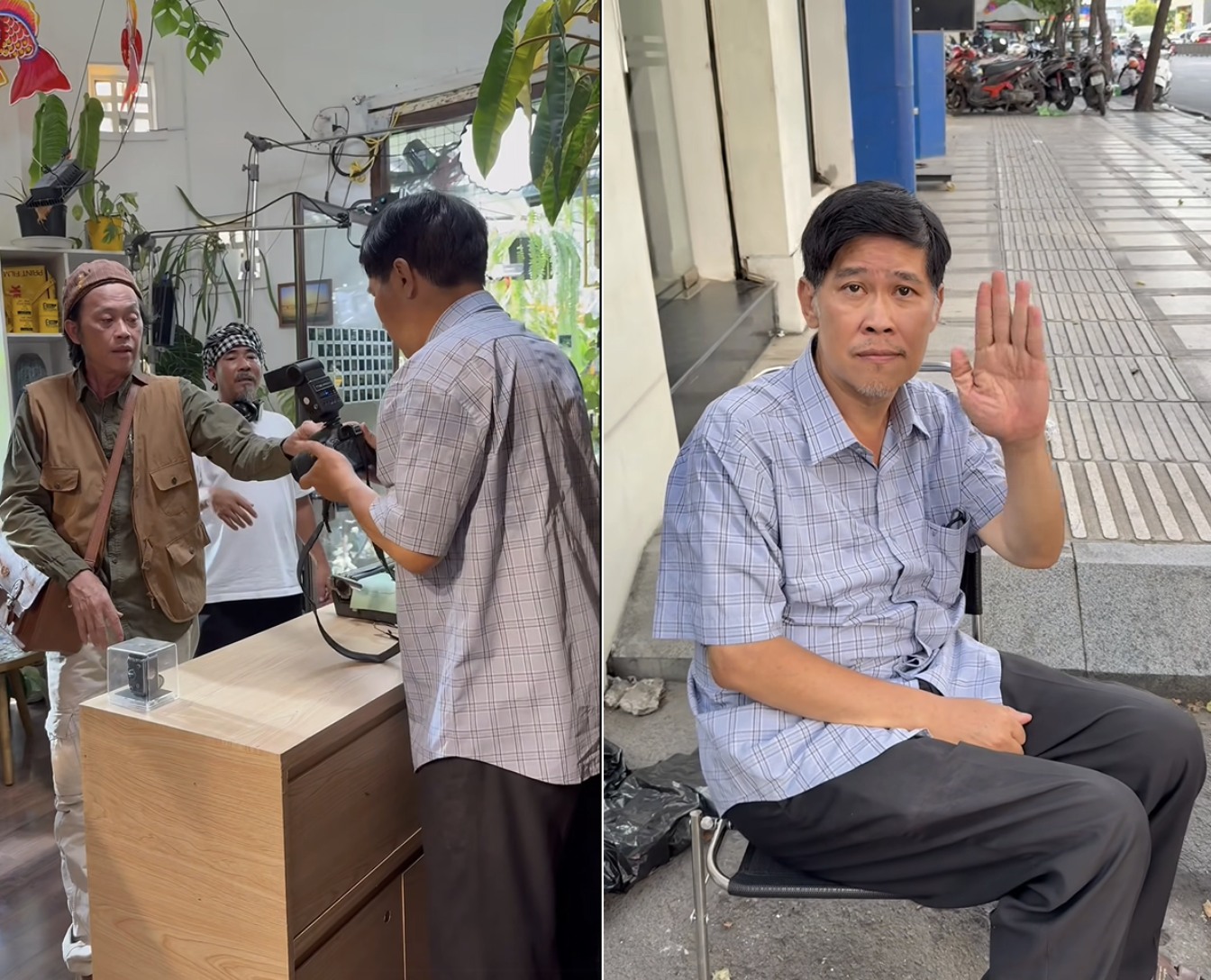 Phước Sang quay phim 'Làm giàu với ma 2: Cuộc chiến hột xoàn' Phước Sang trên phim trường